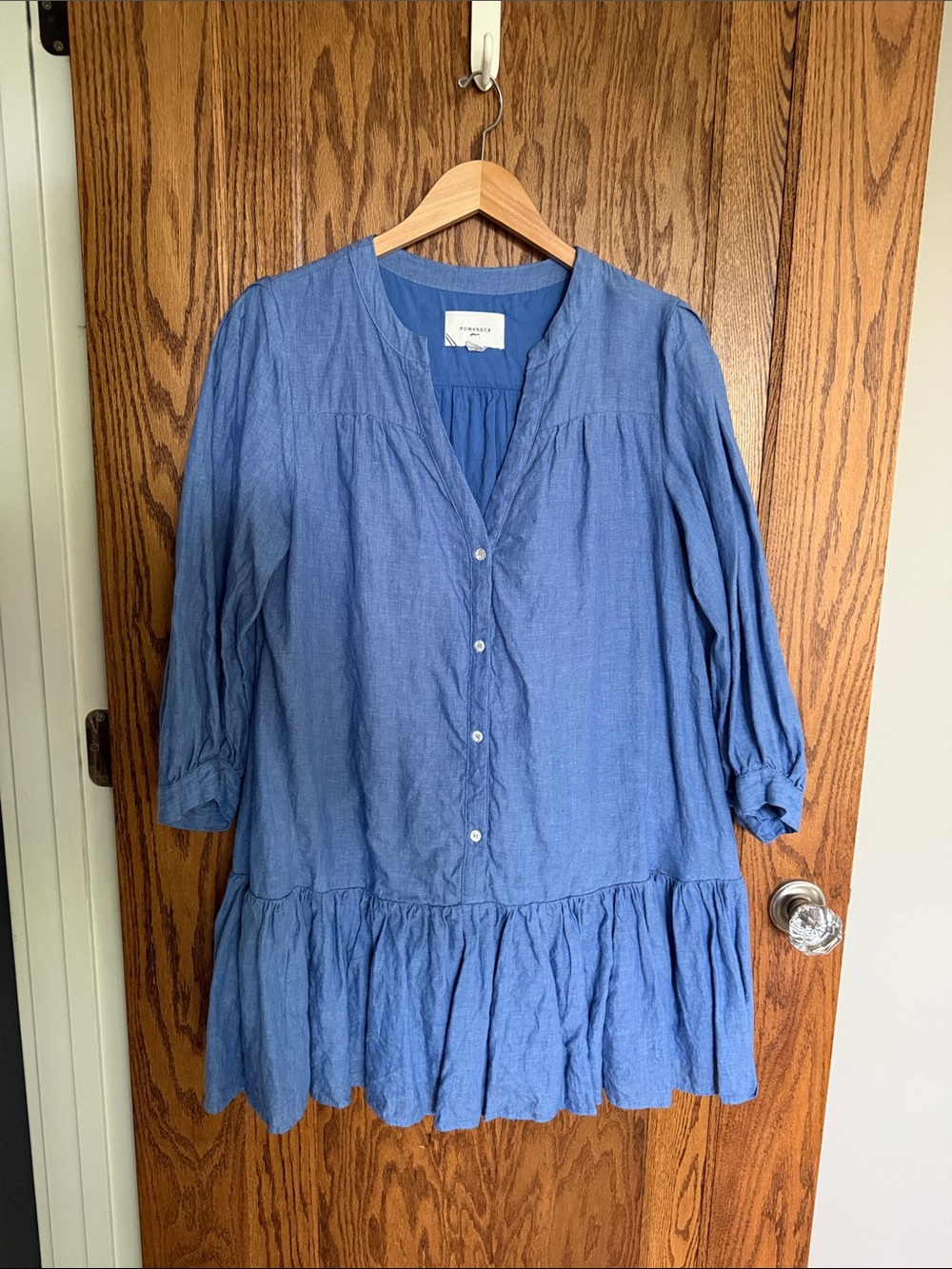 Tuckernuck Pomander Place Blue Button-Front Ruffle Hem Tunic